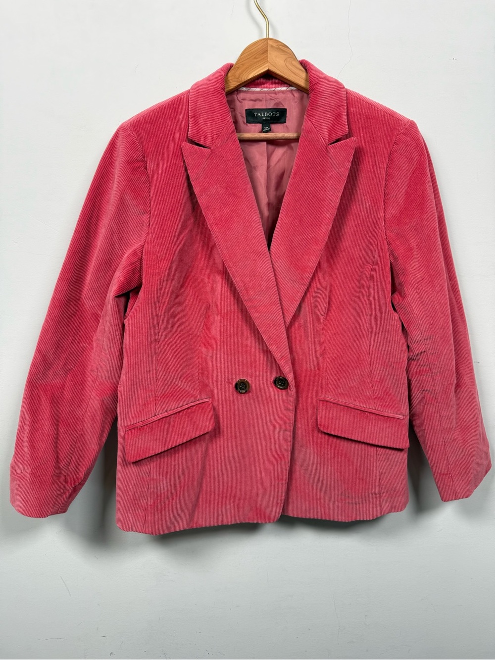 Talbots Double Breasted Corduroy Blazer Rosewood Pink Coral 12P
